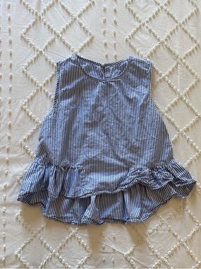 Sleeveless Blue Striped Ruffle-Hem Blouse
